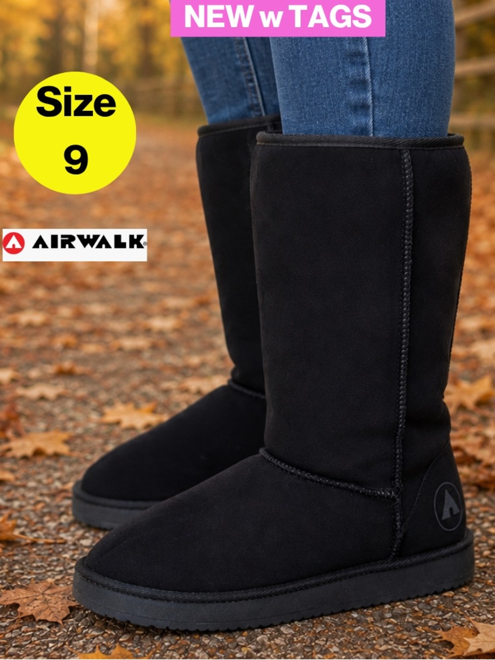 NEW w TAGS 🏷️ AIRWALK Black Winter Faux Fur Calf High Boots (Women’s Size 9)
